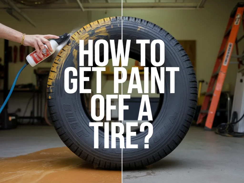 Person using a spray bottle to remove paint from a tire, demonstrating how to get paint off a tire.