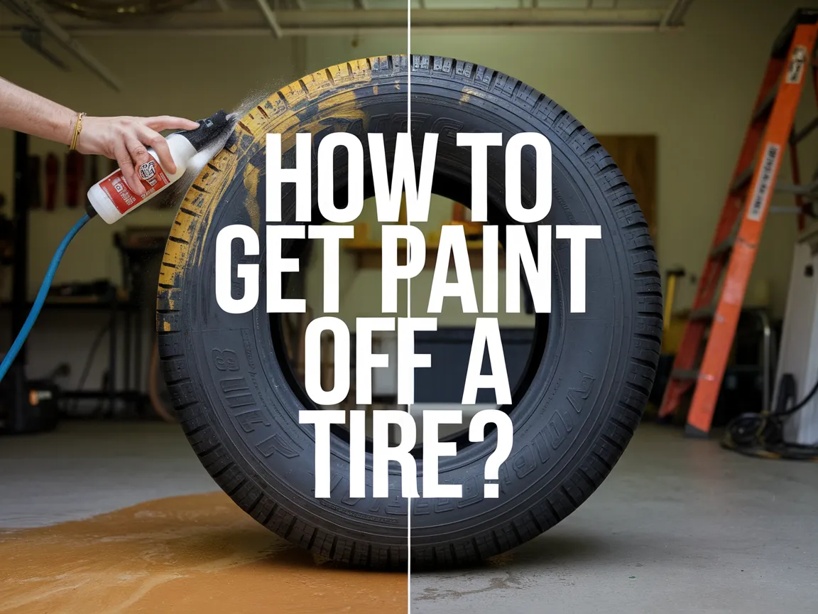 Person using a spray bottle to remove paint from a tire, demonstrating how to get paint off a tire.