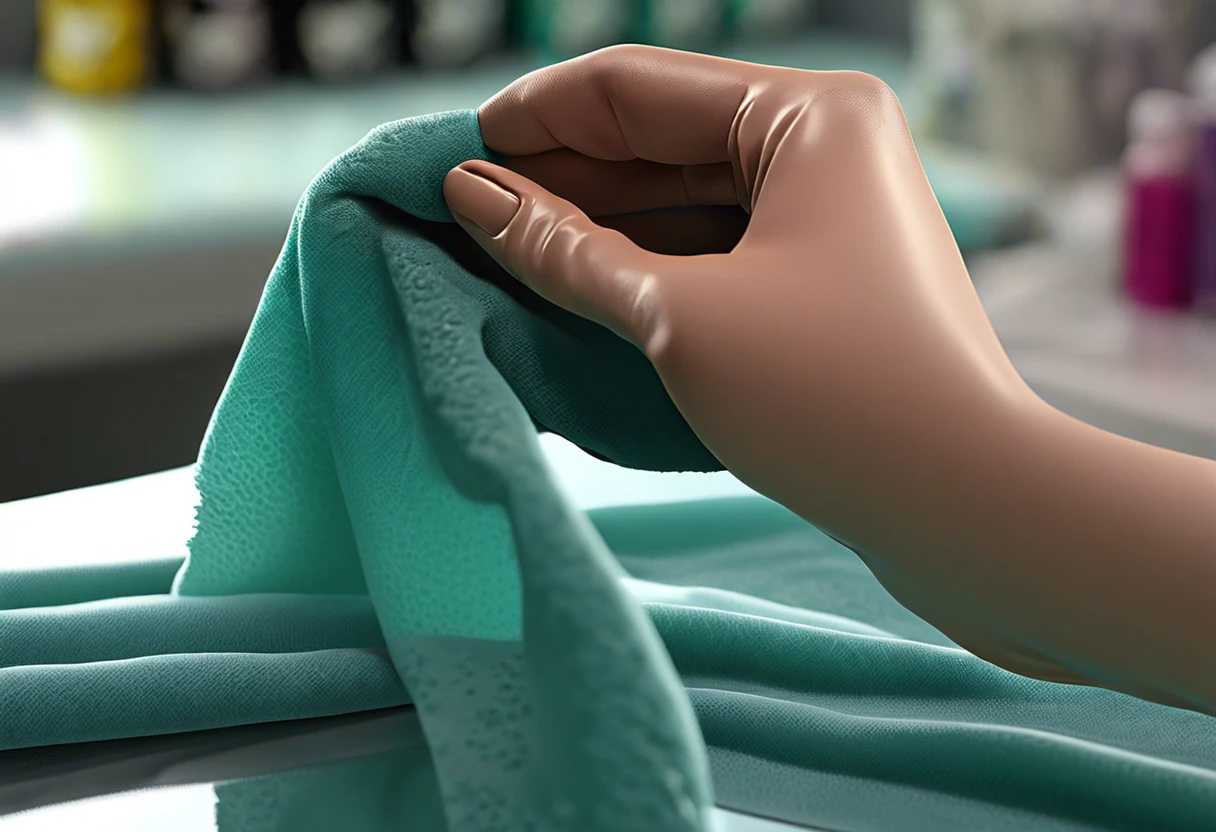 Hand using a microfiber cloth to remove paint from glass surface