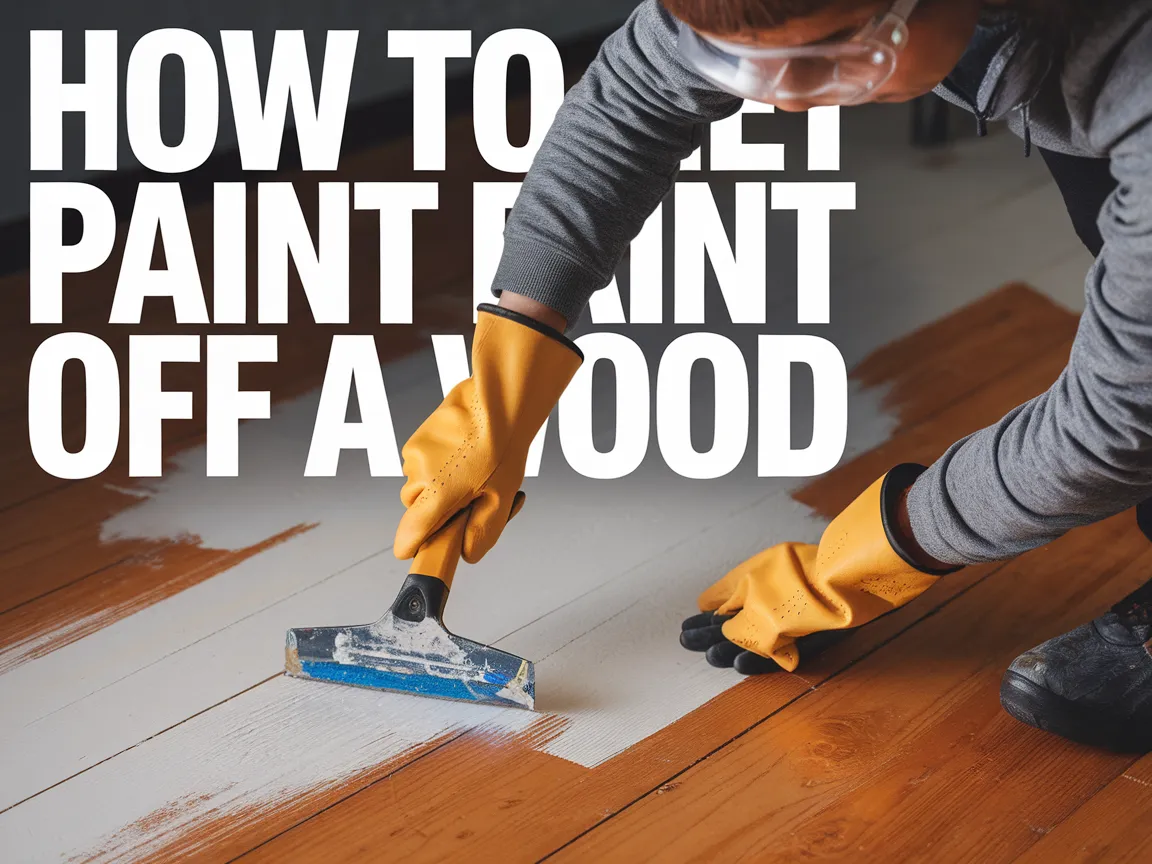 Person using a scraper to remove paint from a wood floor
