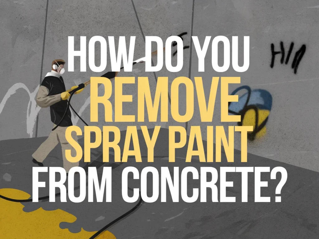 Person using a pressure washer to remove spray paint from concrete surface.