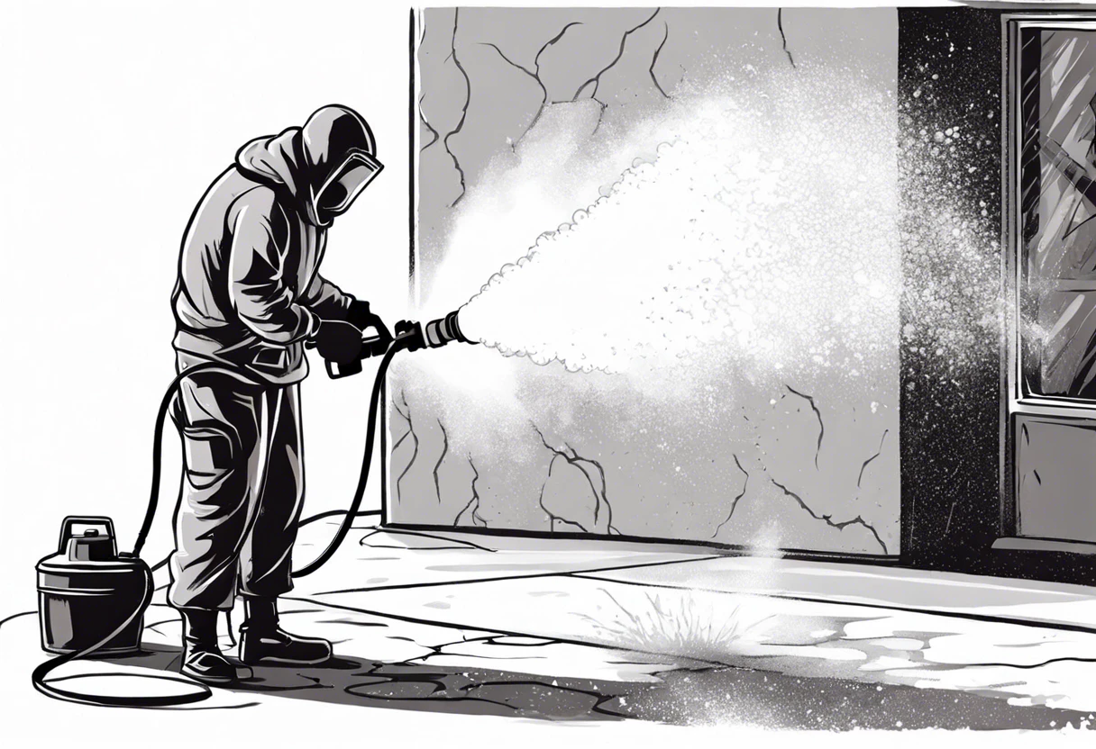 Person using a pressure washer to remove spray paint from concrete surface.