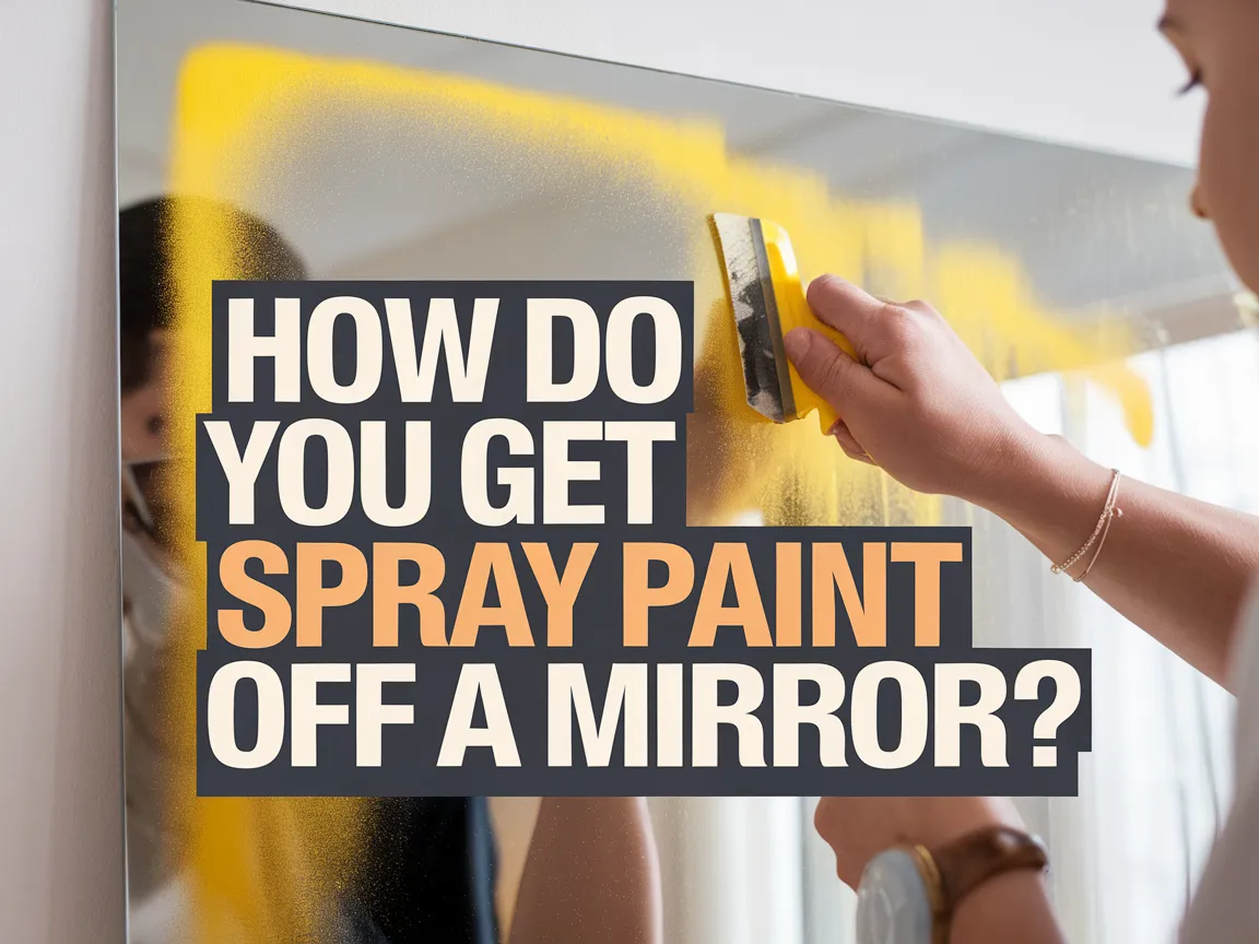 Person using a scraper to remove spray paint from a mirror