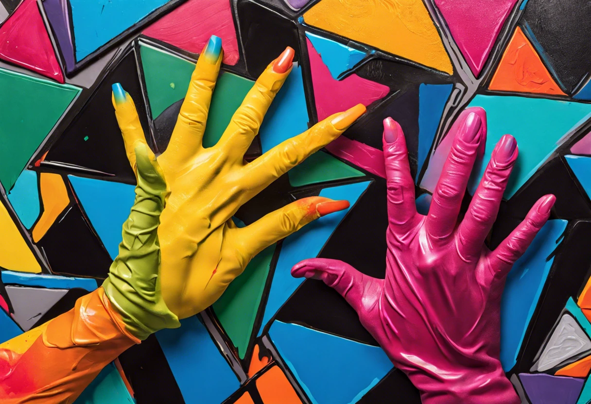 Colorful hands with spray paint showing methods to get spray paint off your hands