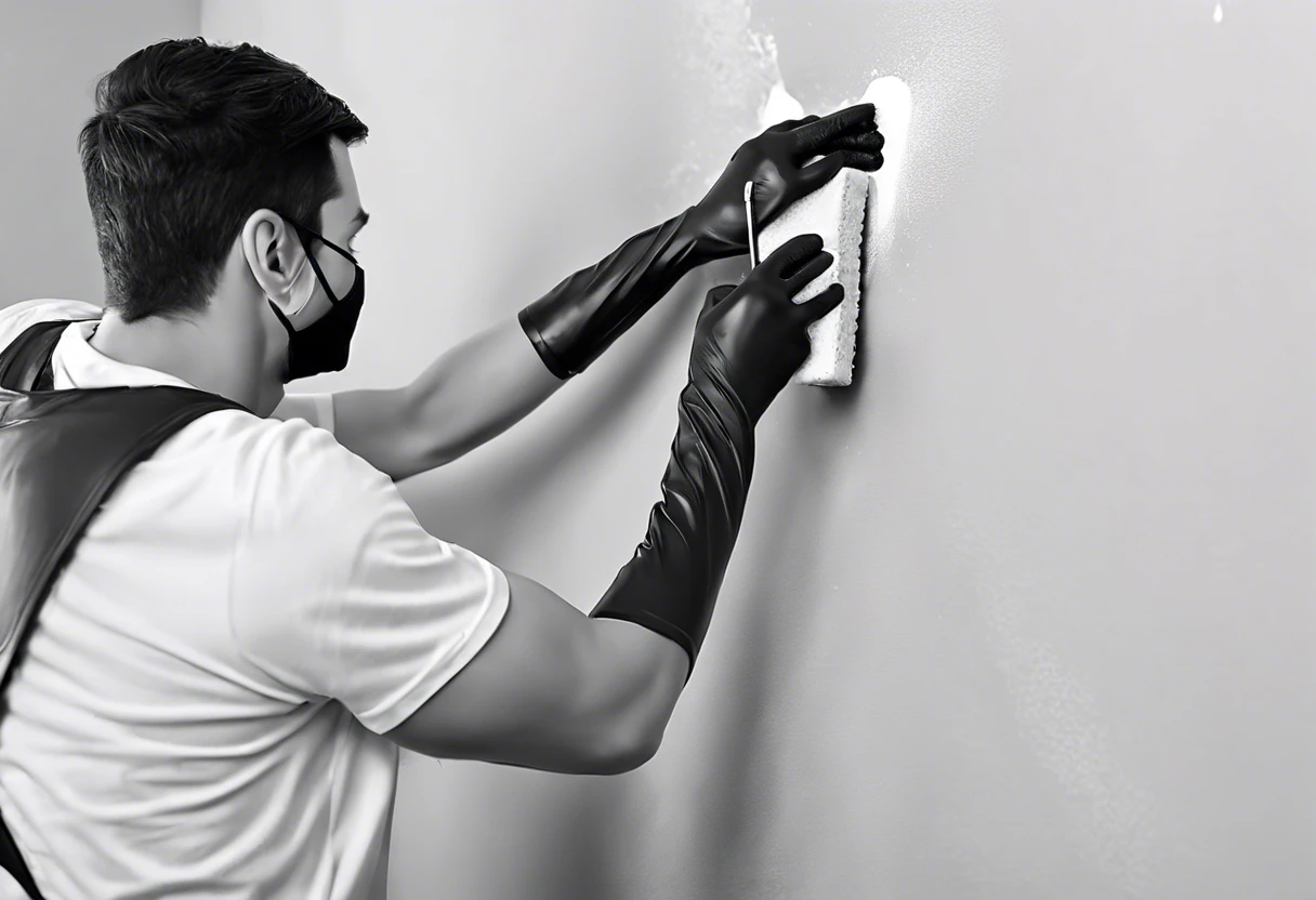 Person using a spatula to remove wax from a painted wall, demonstrating techniques on how to get wax off a painted surface.