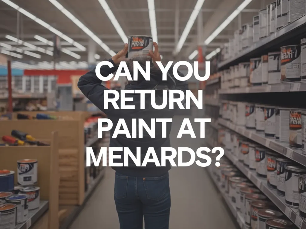 Customer holding paint cans in Menards store aisle, related to returning paint policy