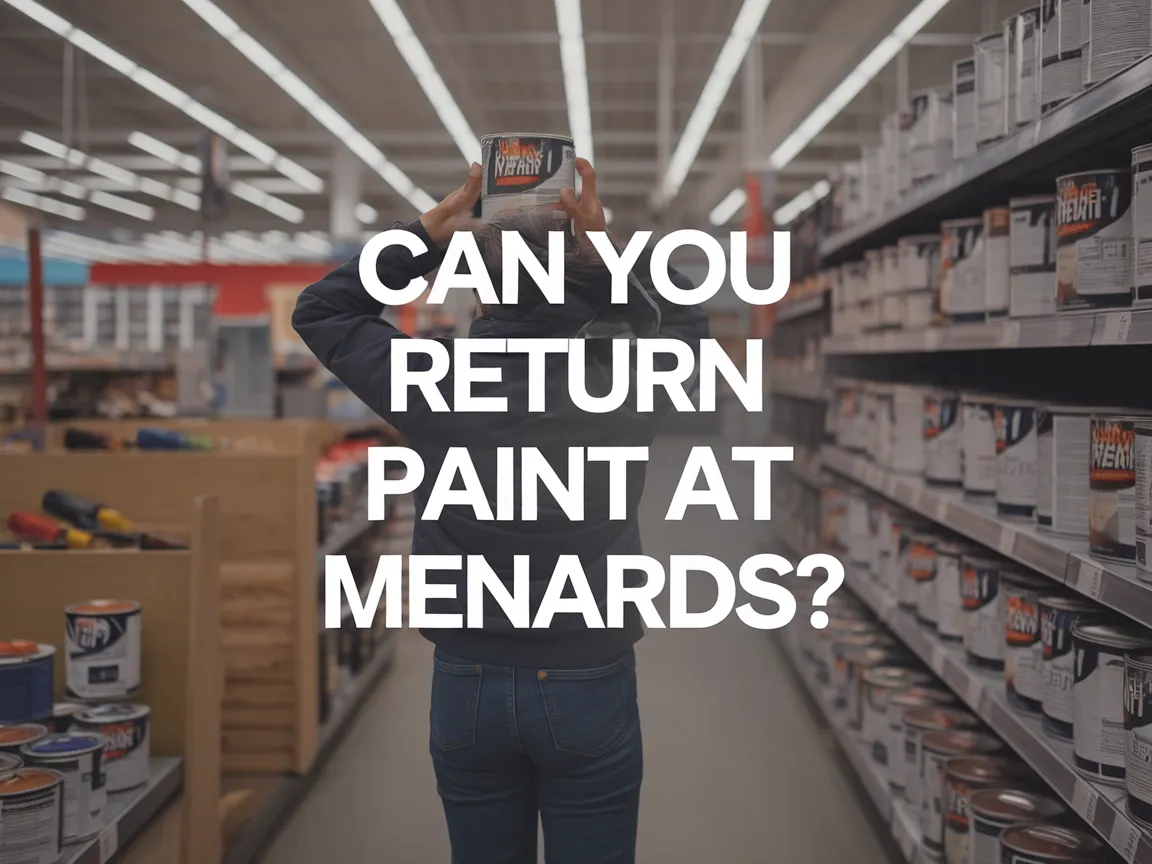 Customer holding paint cans in Menards store aisle, related to returning paint policy