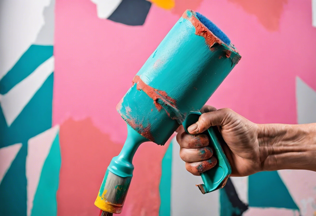Hand holding a paint roller covered with paint, illustrating the concept of reusing a paint roller.