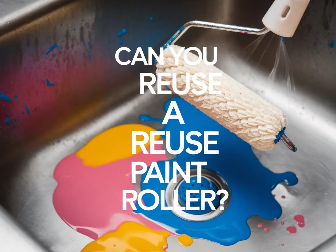Paint roller soaking in a sink with colorful paint drips, illustrating the concept of reusing a paint roller.