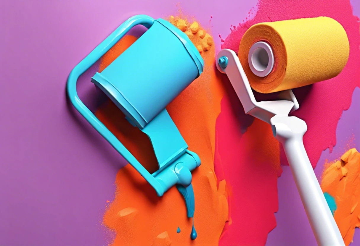 Colorful paint rollers and tray showcasing paint, relevant to whether paint rollers can be reused