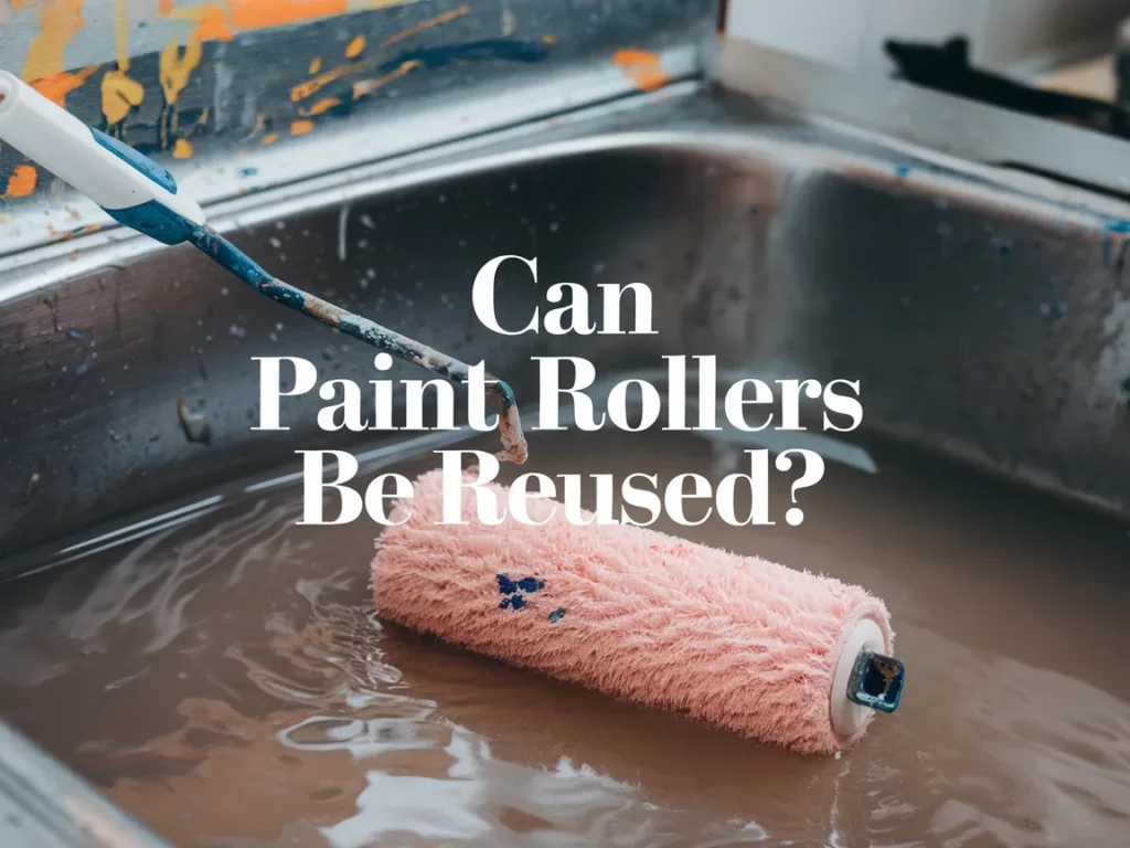 A paint roller soaked in water, illustrating the process of cleaning and reusing paint rollers.