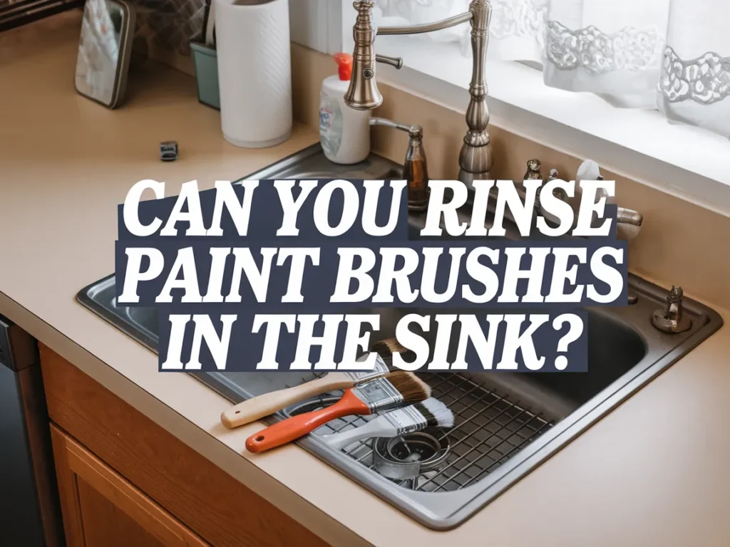 A kitchen sink with paint brushes and tools, discussing whether it's safe to rinse paint brushes in the sink.