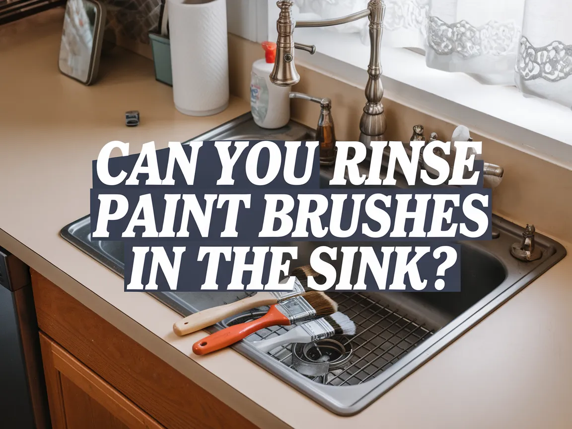 A kitchen sink with paint brushes and tools, discussing whether it's safe to rinse paint brushes in the sink.