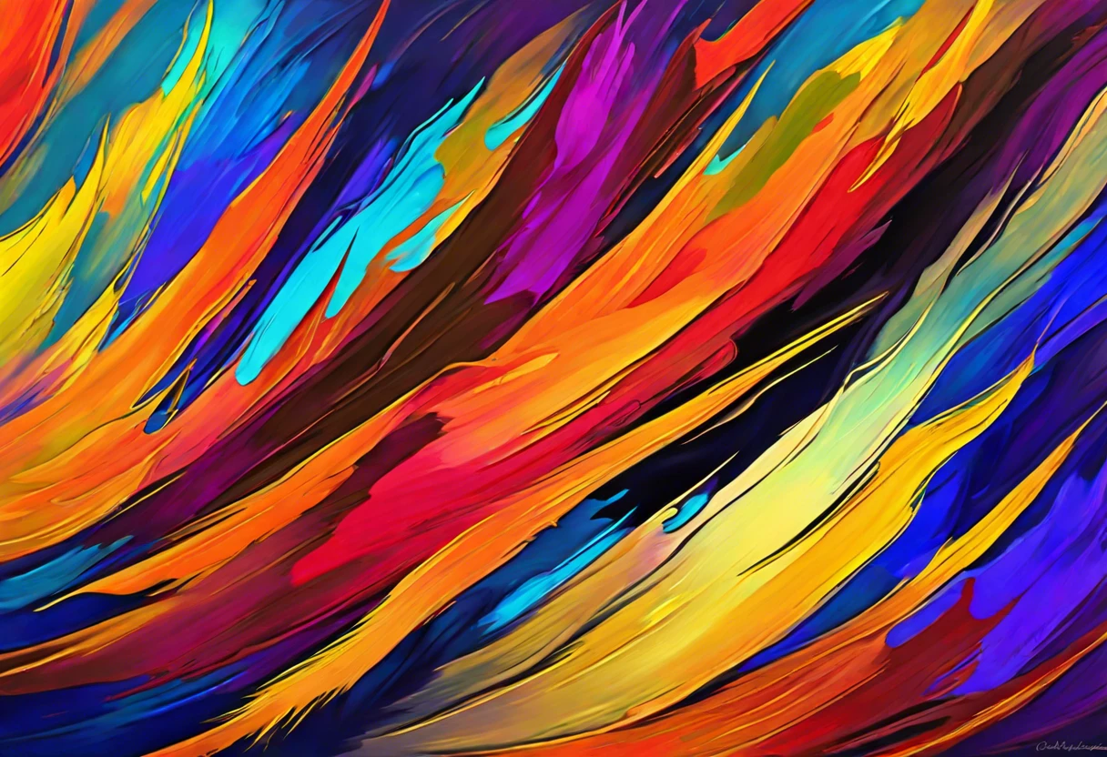 Colorful abstract painting by Robert D. Stephenson showcasing vibrant hues and dynamic brush strokes.