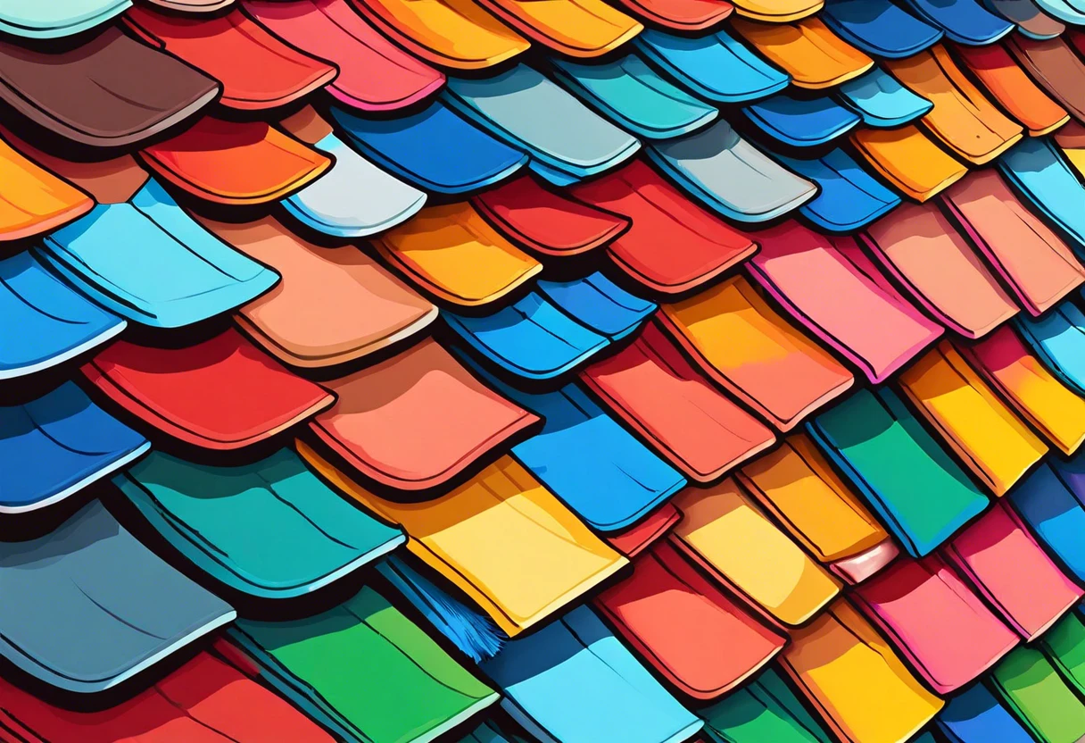 Variety of painted roof shingles in vibrant colors showcasing options for roof painting