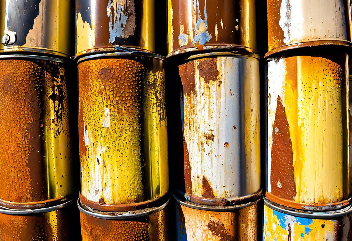 Old and rusty latex paint cans showing signs of deterioration, illustrating how latex paint can go bad.