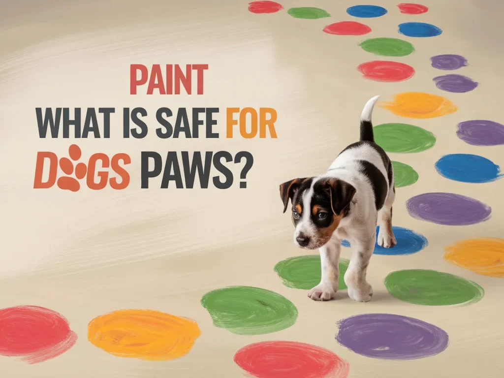 A puppy walking on colorful painted spots, illustrating safe paint options for dogs' paws.