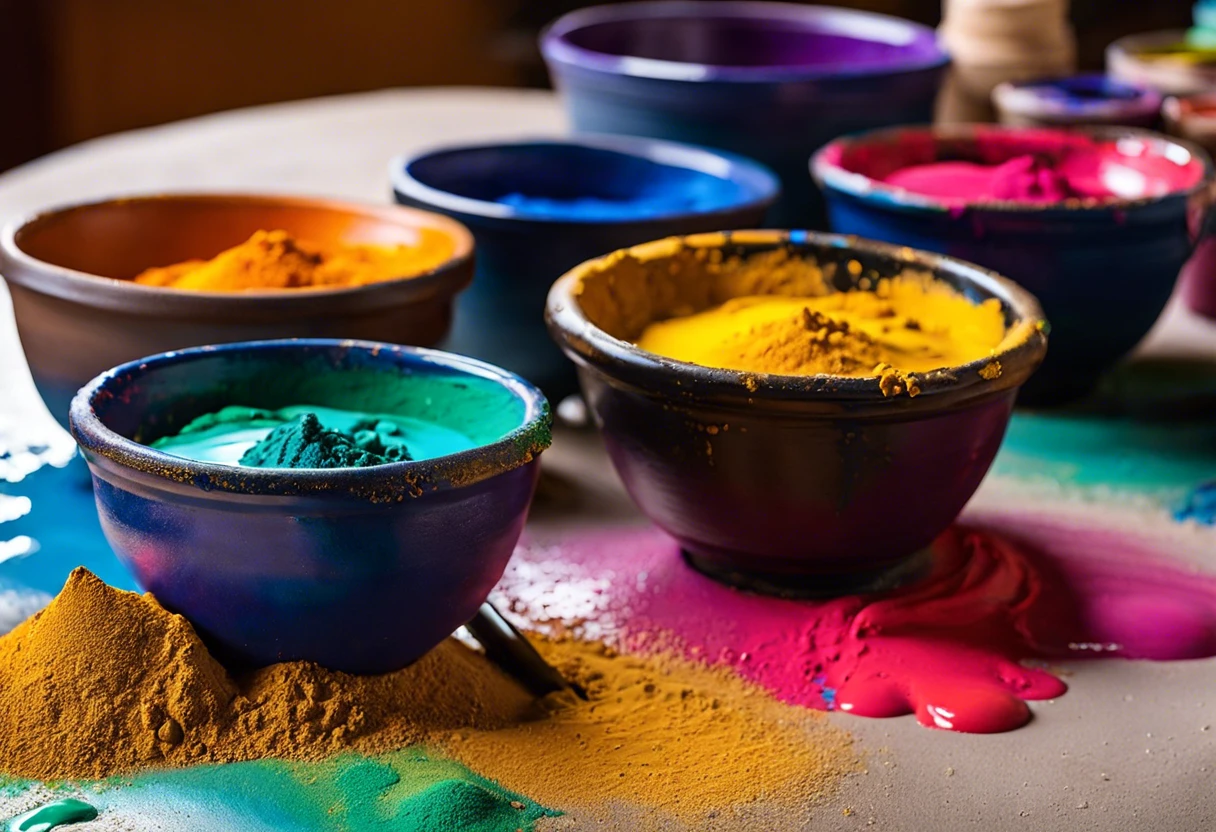 Bowls of paint with sand mixed in for texture enhancement in DIY projects
