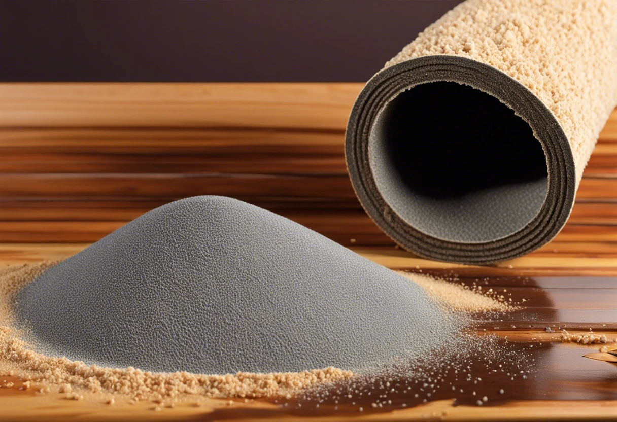 Close-up of sandpaper grit used for removing paint from wood surfaces