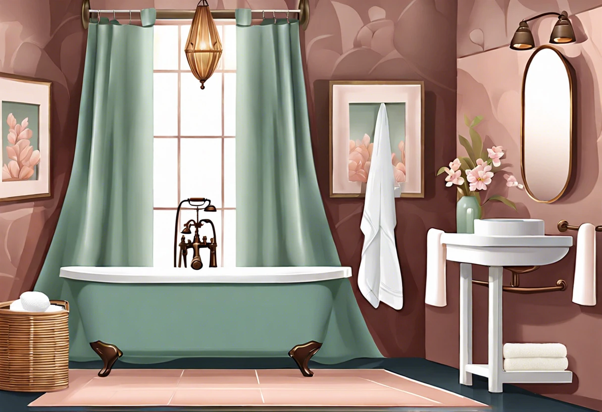 Stylish bathroom featuring satin paint on walls and elegant decor.