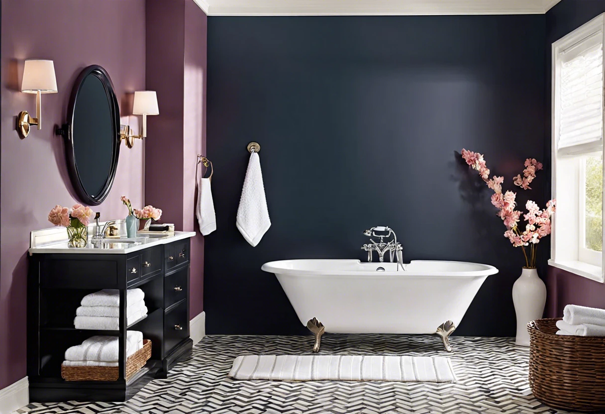 Elegant bathroom with satin paint showcasing a deep color palette