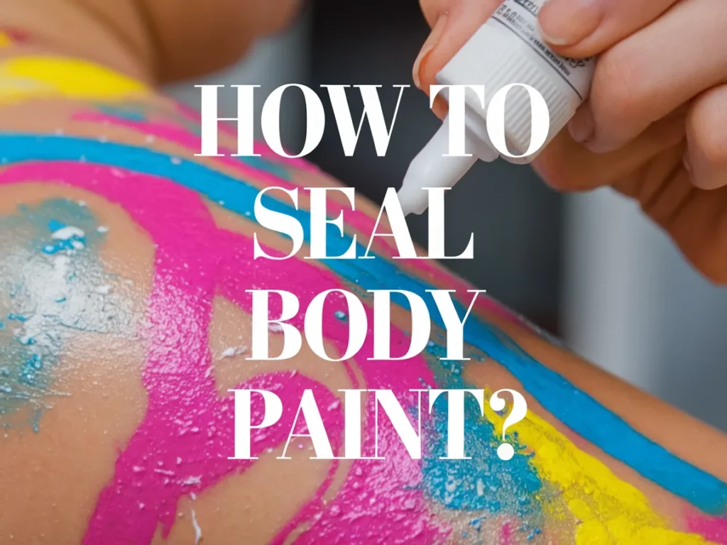 Person applying sealant on vibrant body paint to preserve design