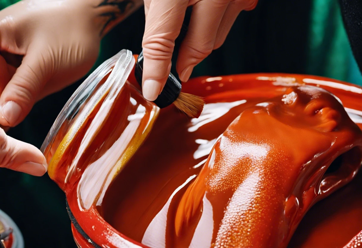Hands applying sealing technique to body paint for durability and longevity