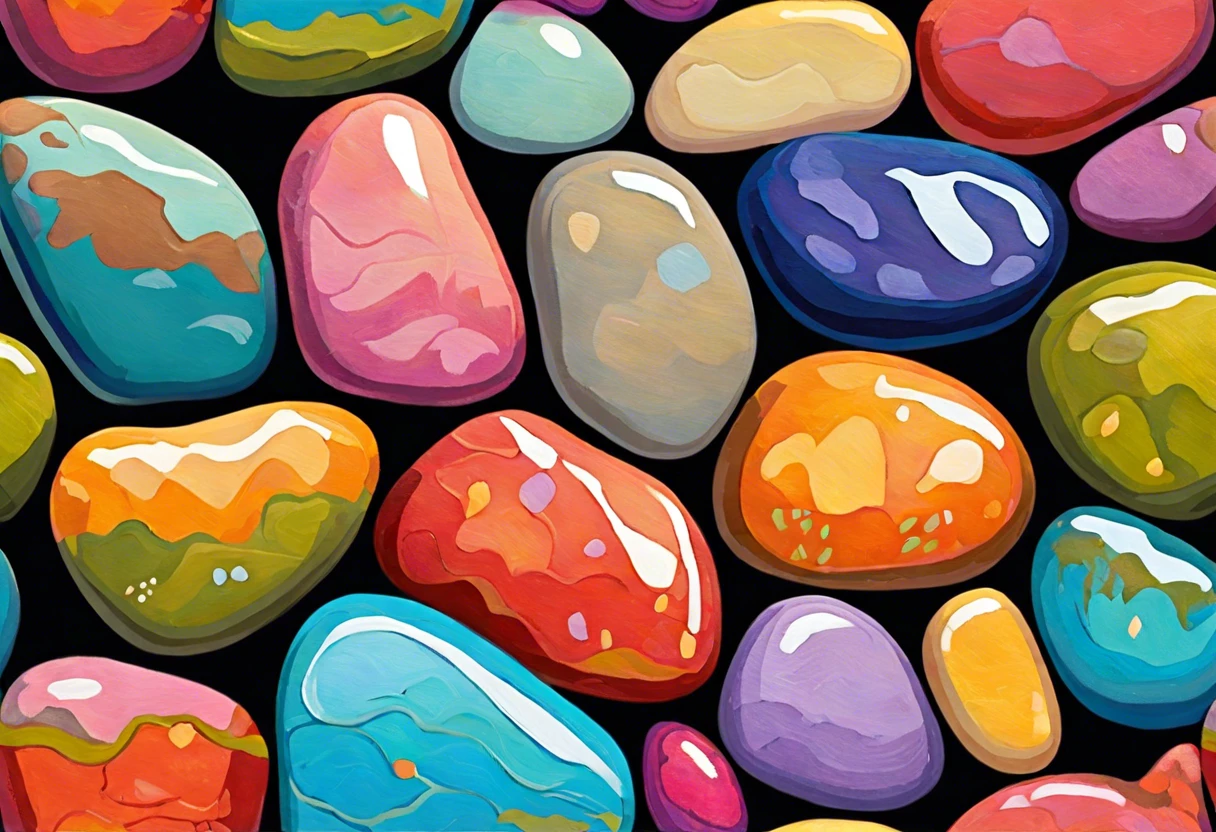 A colorful assortment of painted rocks, illustrating options for sealing painted rocks.