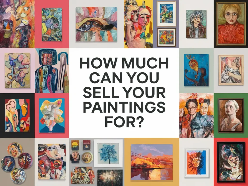 Collage of various paintings illustrating the question of how much can you sell your paintings for
