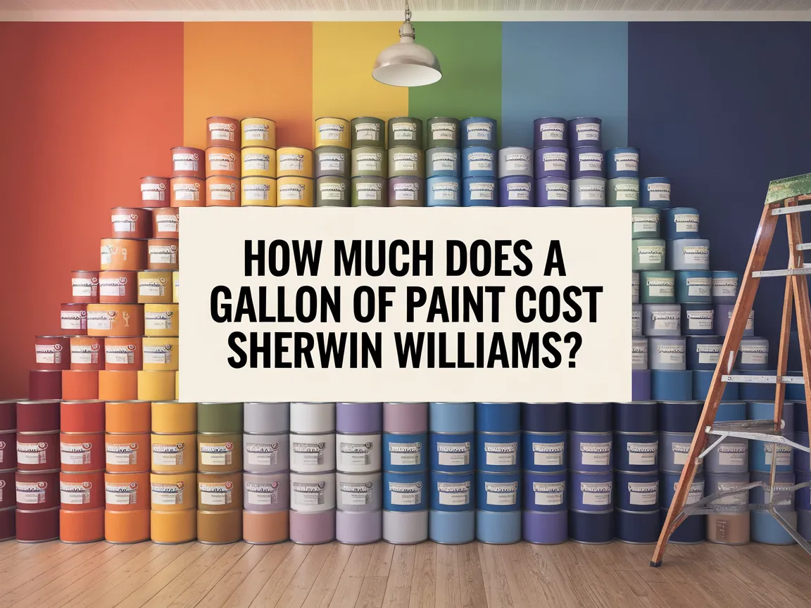 Colorful display of Sherwin Williams paint cans with the question about gallon cost