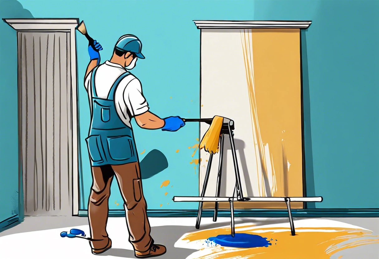 Person painting a wall with Sherwin Williams paint, highlighting the cost of a gallon.