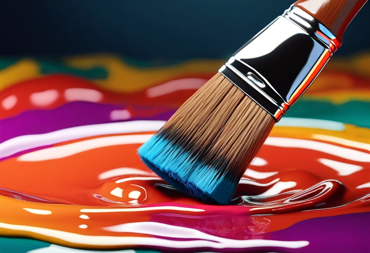 A paint brush being dipped in vibrant paint to demonstrate how to make a paint brush soft again.