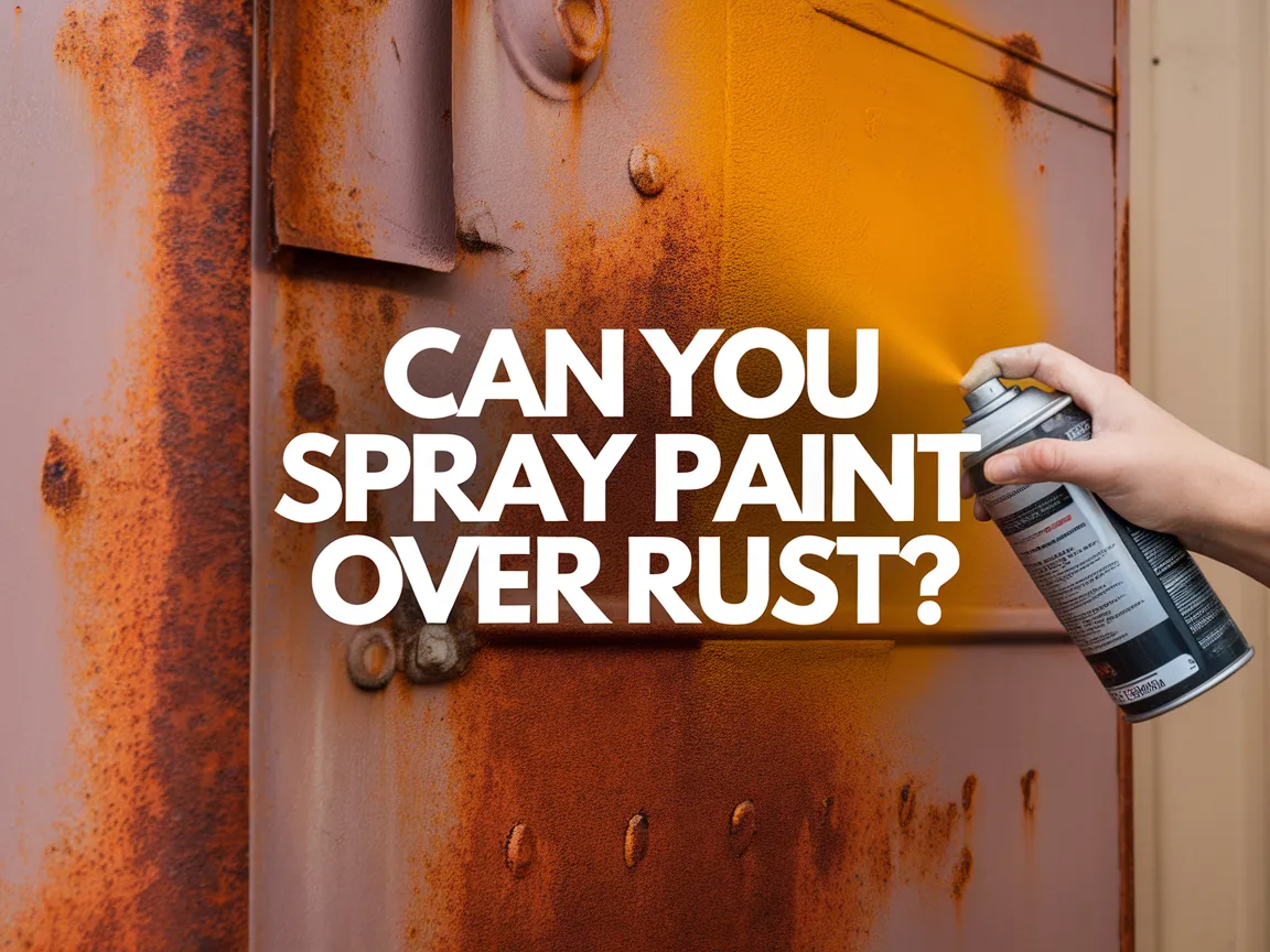 Person spray painting over rust on a metal surface, demonstrating the process of painting over rust.