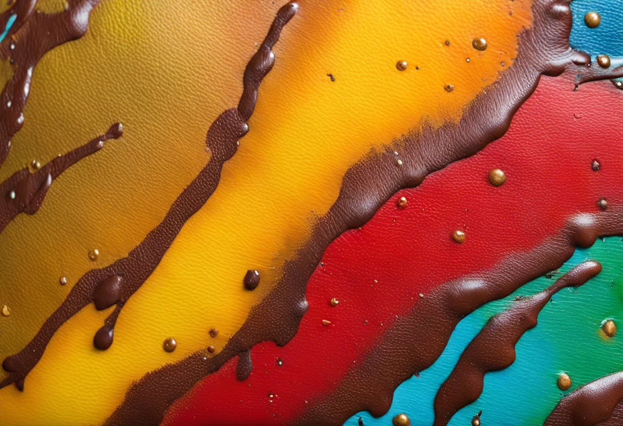 Colorful spray paint on pleather surface demonstrating techniques for painting pleather.