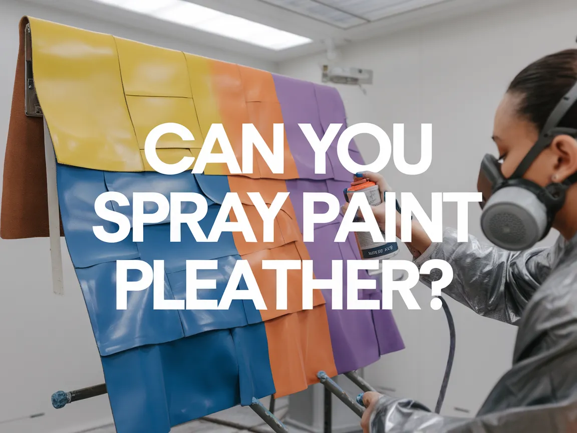 Person spray painting pleather samples in various colors for demonstration.