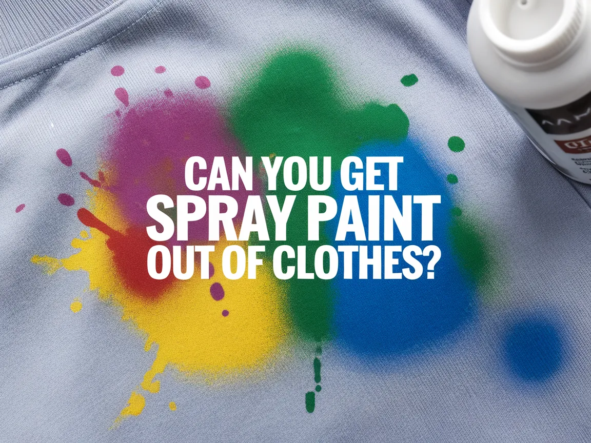 Colorful spray paint stains on clothes with the question: Can you get spray paint out of clothes?