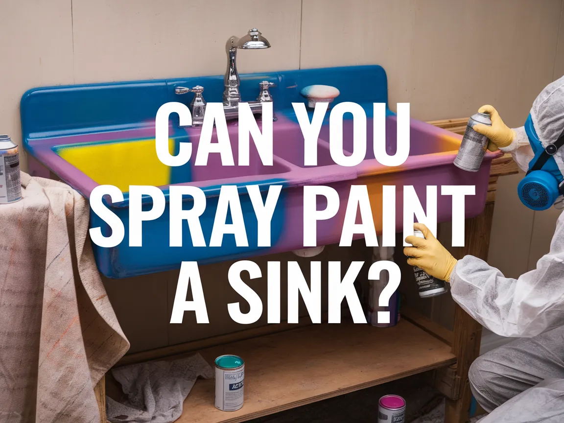 A person spray painting a sink in vibrant colors, demonstrating the process of sink transformation.