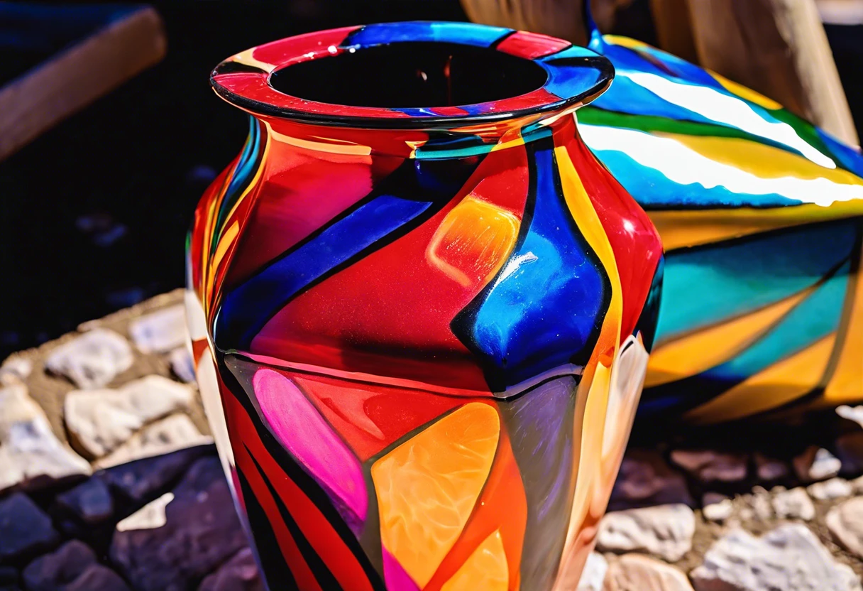 A beautifully spray painted glass vase showcasing vibrant colors, illustrating the potential of spray painting on glass.