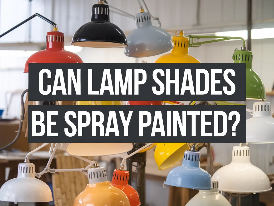 Collection of lamp shades showcasing different colors and styles ready for spray painting.