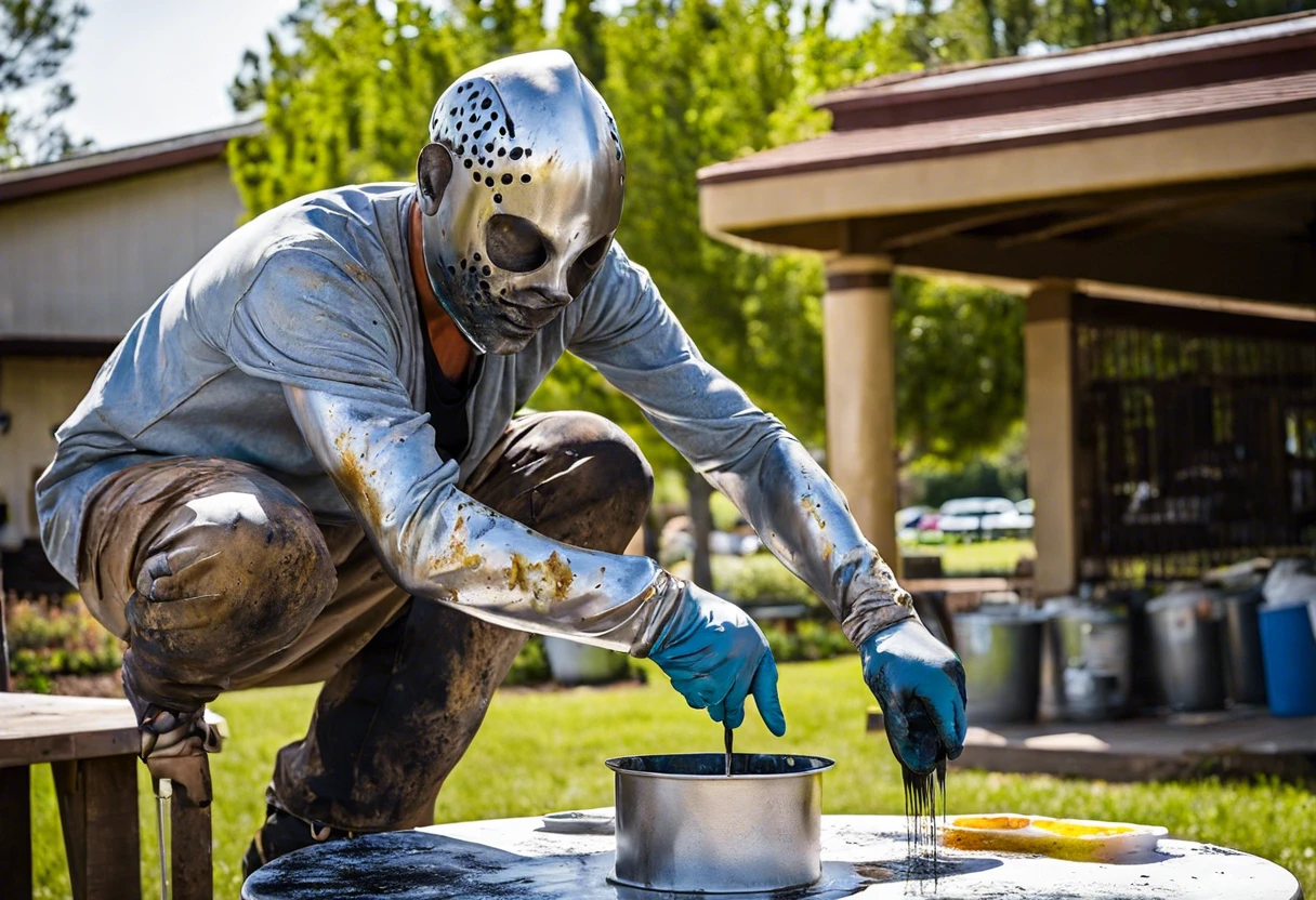 Person painting stainless steel with gloves, demonstrating whether stainless steel can be painted.