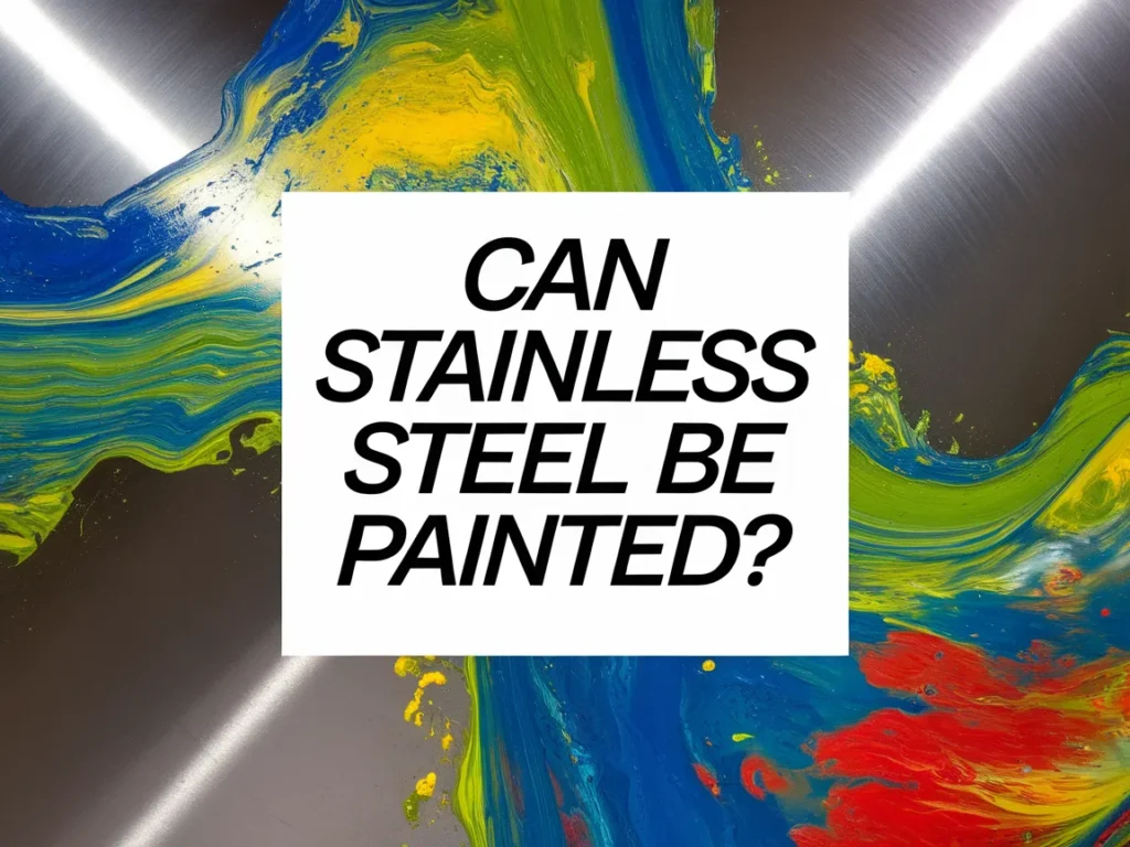 Colorful paint splashes on a stainless steel surface, illustrating the topic of painting stainless steel.