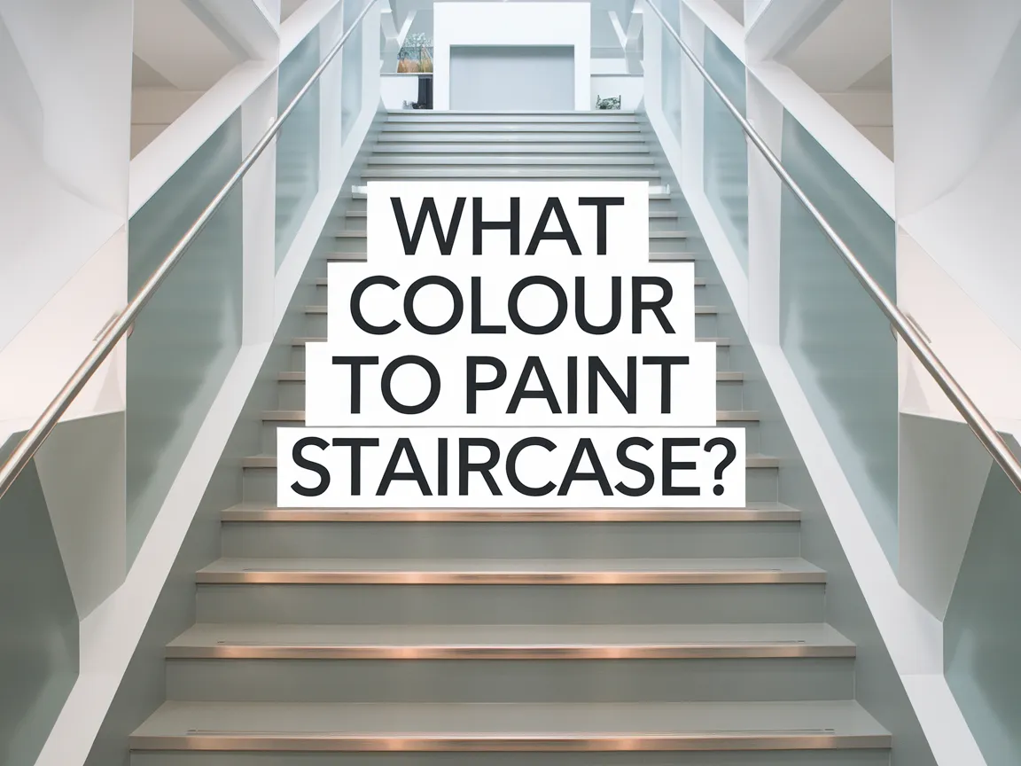 Stylish staircase featuring a question about colour choices for painting.