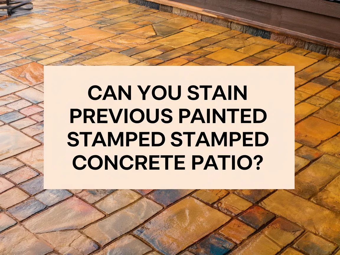 Colorful stamped concrete patio with a question about staining over painted surfaces.