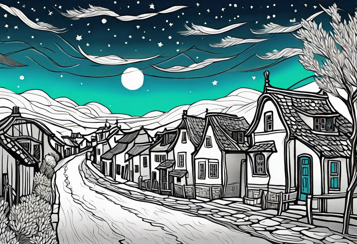 Artistic representation inspired by Van Gogh's Starry Night depicting a village under a starry sky