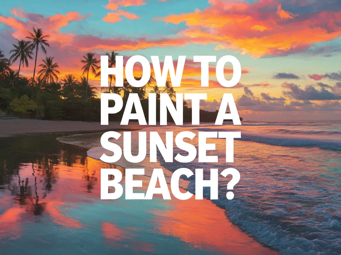 A vibrant sunset beach scene showcasing colorful skies and calm ocean waves, perfect for painting inspiration.