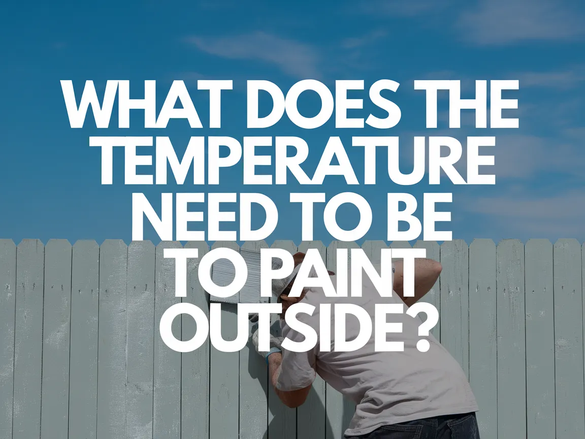 A person painting a wooden fence outdoors under a clear blue sky, highlighting the importance of temperature for outdoor painting.