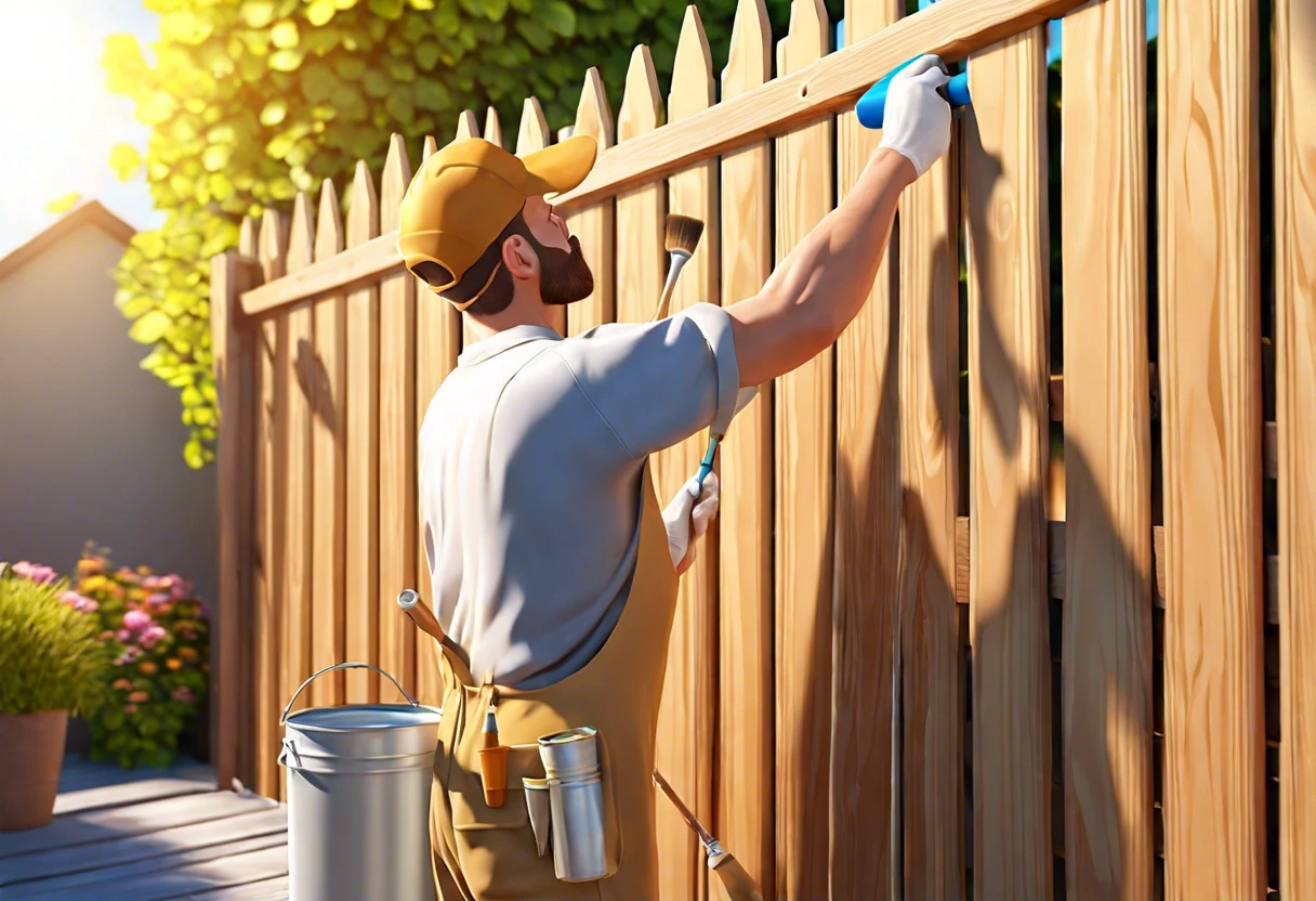 Person painting a wooden fence outside, demonstrating the importance of temperature when painting.