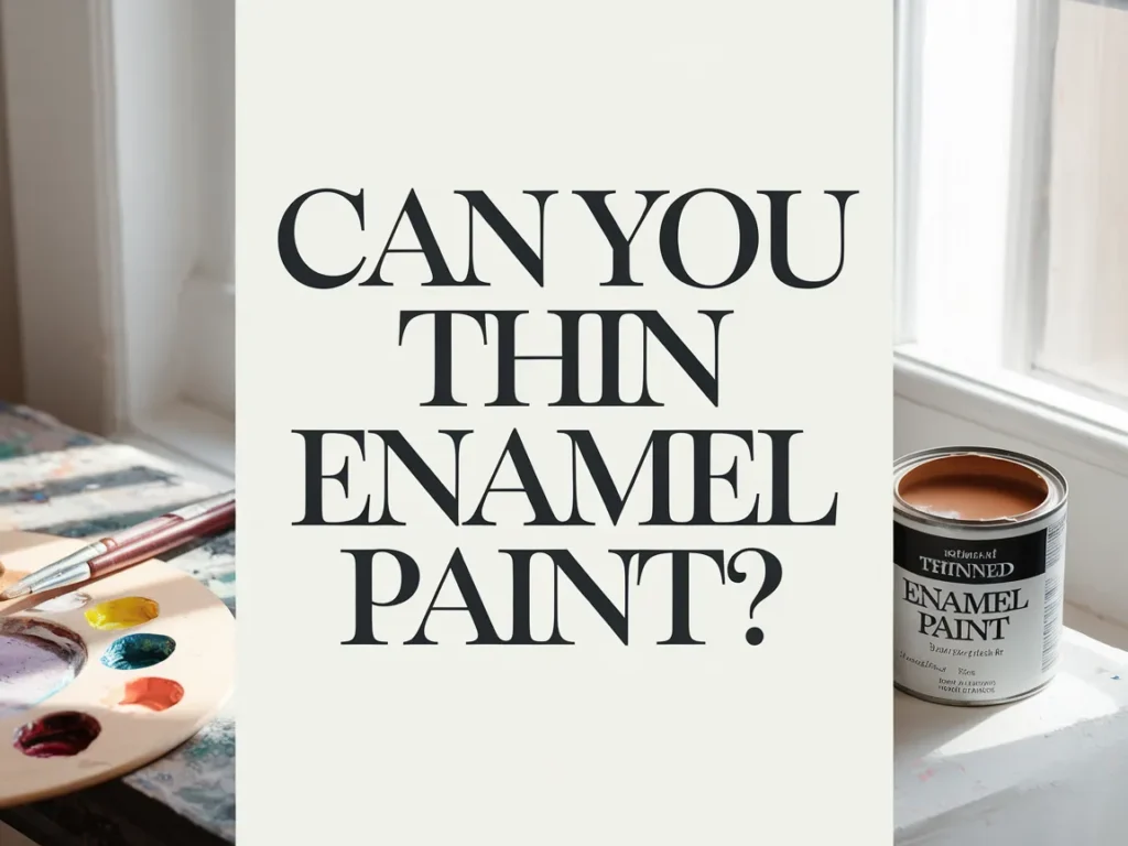 A question about thinning enamel paint with a palette and paint can in the background.