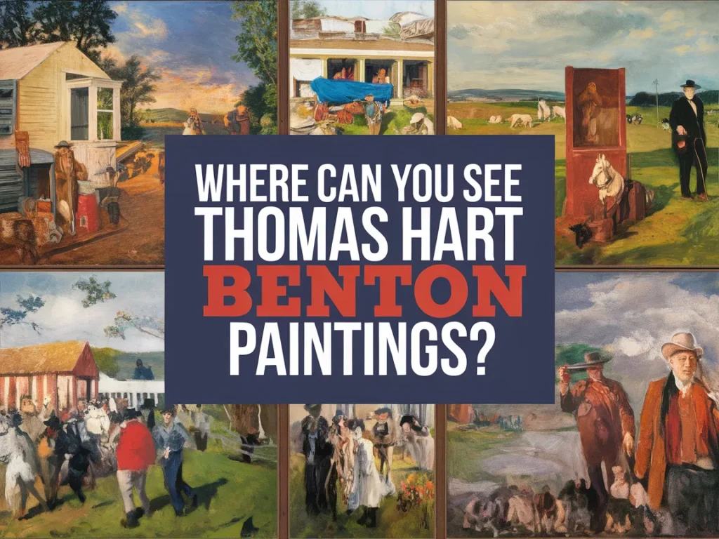 Collection of Thomas Hart Benton paintings showcasing various scenes and landscapes
