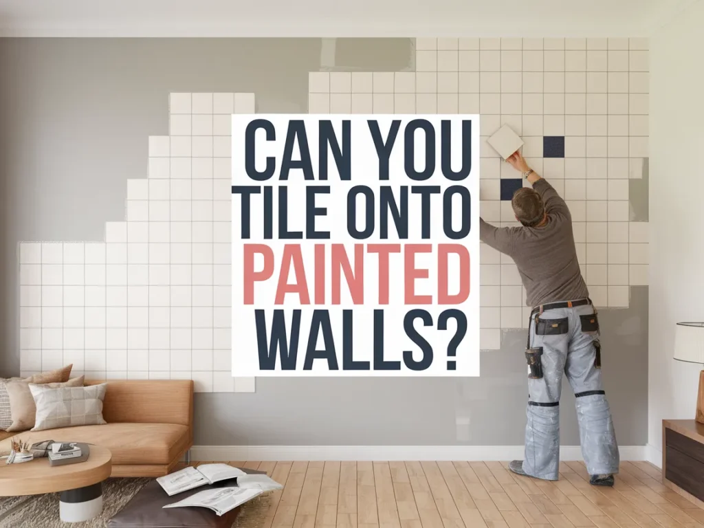 Person applying tiles on painted walls, discussing whether it's possible to tile over paint.